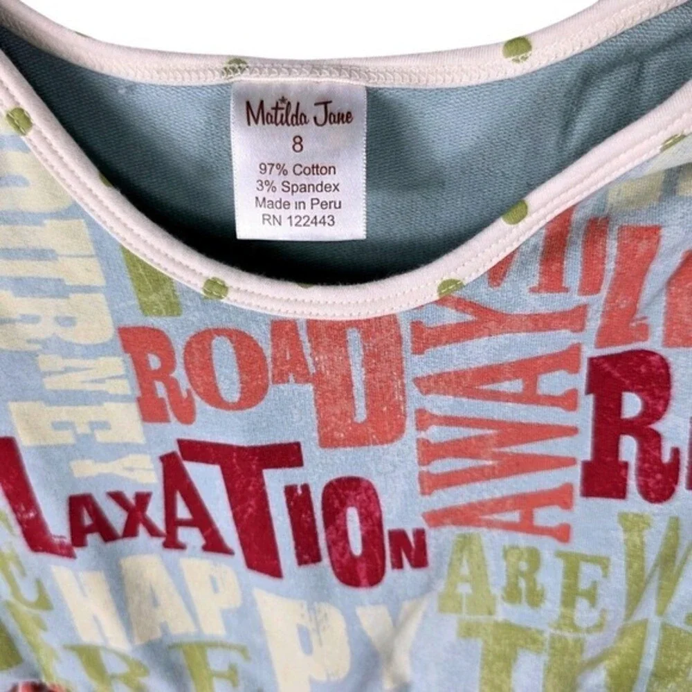 Matilda Jane Girls Size 8 Road Trip Typography Dress & Ruffle Leggings‎ Set Blue